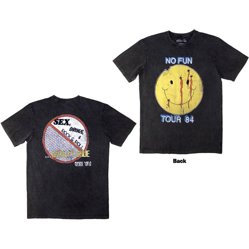 【予約商品】MOTLEY CRUE Unisex Stone Wash バンドTシャツ: No Fun Tour '84 (Charcoal Grey) (Back Print)
