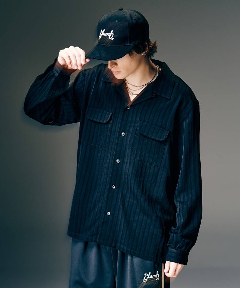 【予約商品】glamb(グラム)Stripe Jacquard Linen Shirt / ストライプジャガードリネンシャツ - Black
