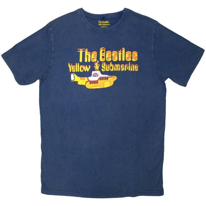 【予約商品】THE BEATLES Unisex Stone Wash バンドTシャツ: Logo & Sub (Denim Blue)