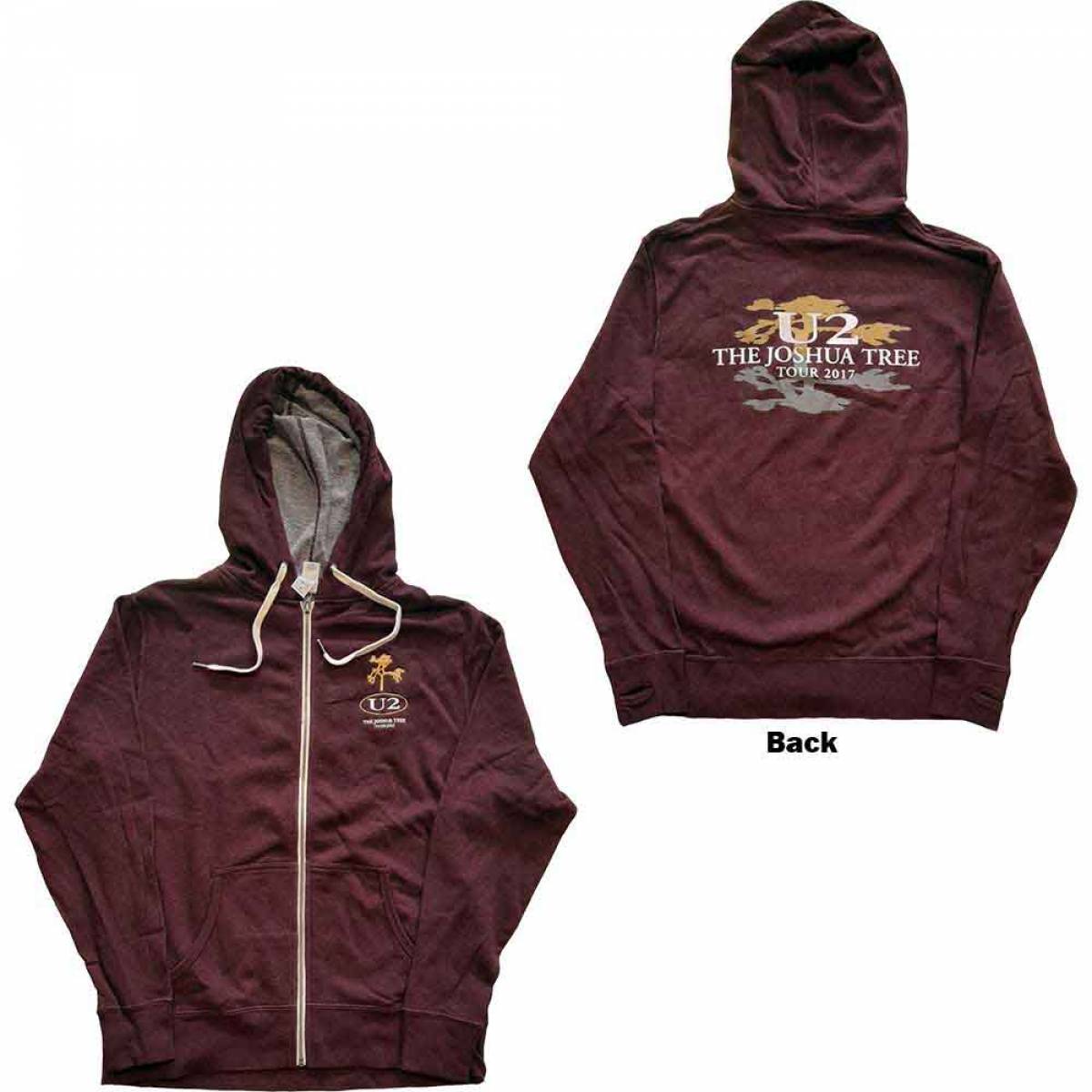 【予約商品】U2 Unisex Zipped Hoodie: Joshua Tree 2017 (Maroon Red) (Back Print & Ex-Tour) (Small) - MAROON RED