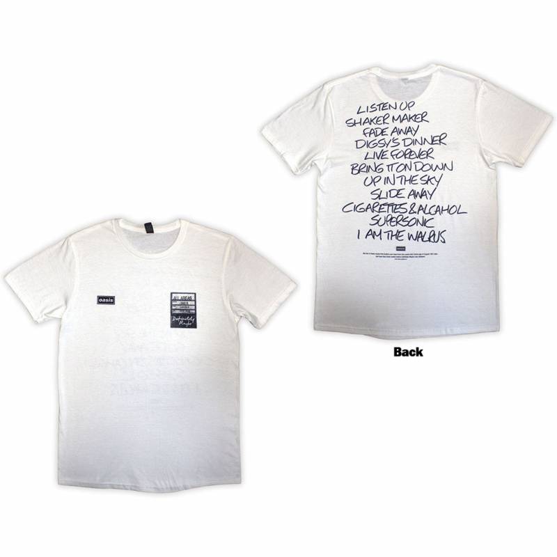 【予約商品】OASIS バンドTシャツ ユニセックス: Definitely Maybe AAA Setlist (White) (Back Print)