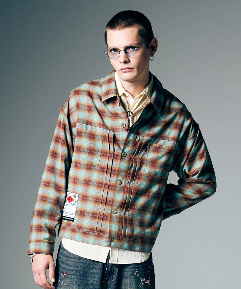 【予約商品】glamb(グラム) Ombre Check Shirt Jacket / オンブレーチェックシャツジャケット - Green