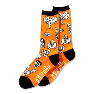 【予約商品】PUNK DRUNKERS (パンクドランカーズ) ［PDSxどうぶつーズ］総柄靴下 - ORANGE