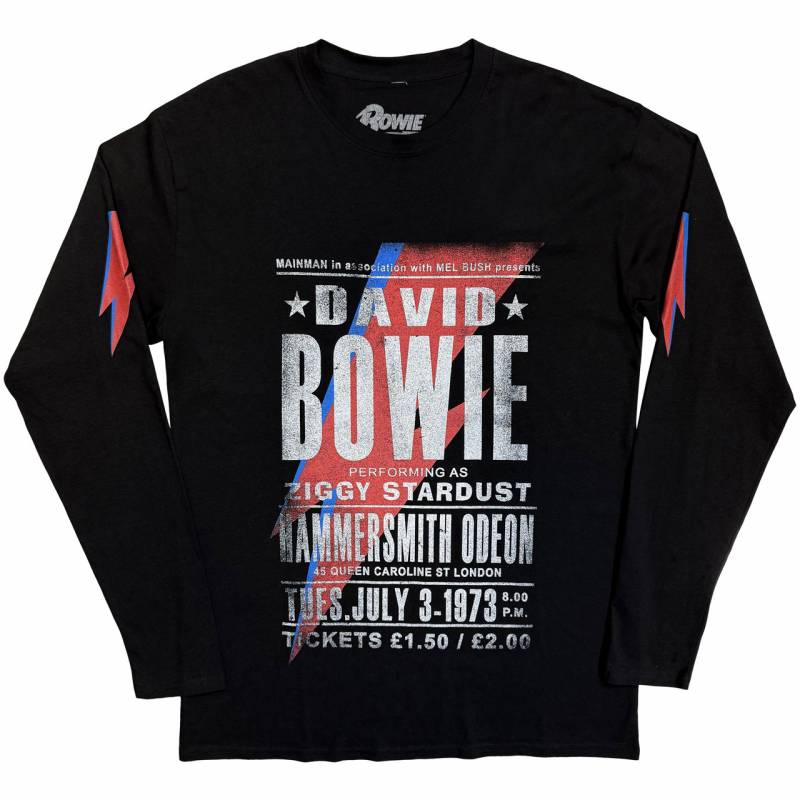 【予約商品】DAVID BOWIE Unisex Long Sleeve バンドTシャツ: Hammersmith Odeon (Black) (Sleeve Print)
