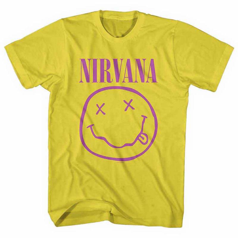 【予約商品】NIRVANA バンドTシャツ ユニセックス: Purple Happy Face (Yellow)