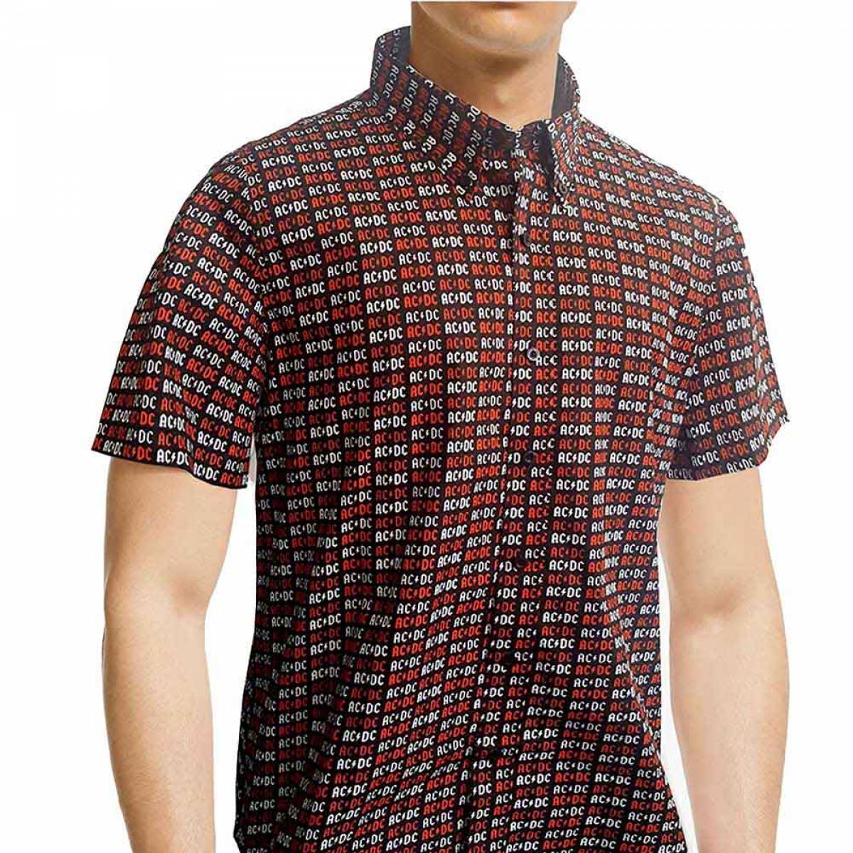 【予約商品】AC/DC Unisex Casual Shirt: Logo (Black) (All Over Print) - BLACK