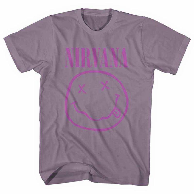 【予約商品】NIRVANA バンドTシャツ ユニセックス: Purple Happy Face (Dusky Pink)