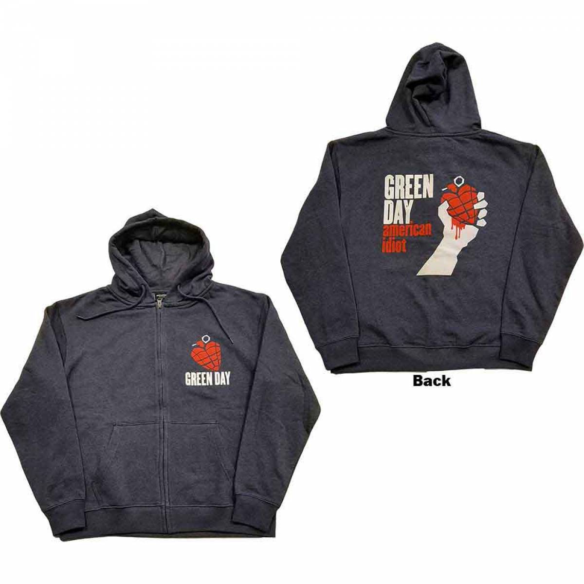 【予約商品】GREEN DAY Unisex Zipped Hoodie: American Idiot (Back Print) - NAVY BLUE
