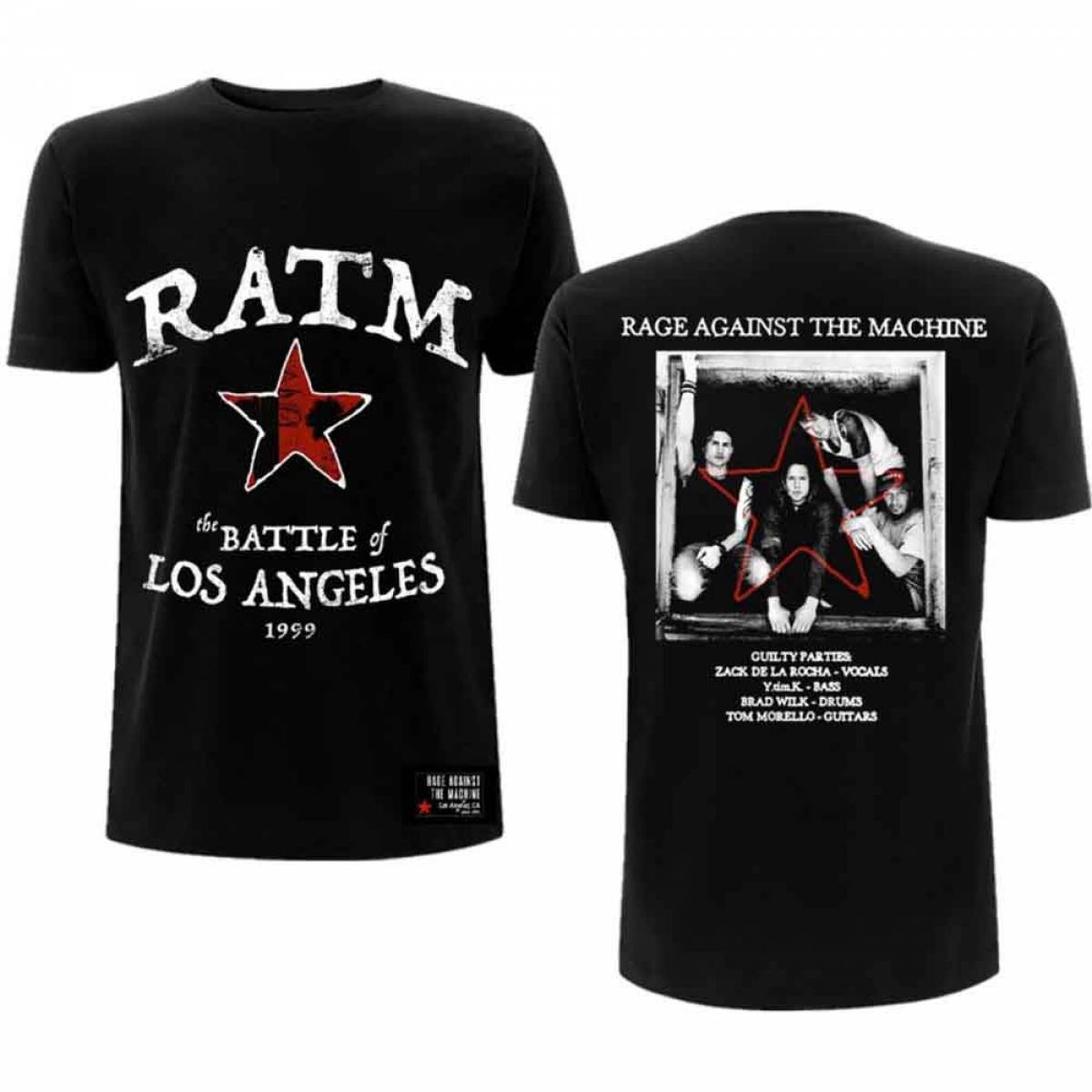 【予約商品】RAGE AGAINST THE MACHINE バンドTシャツ ユニセックス: Battle Star (Black) (Back Print) - BLACK