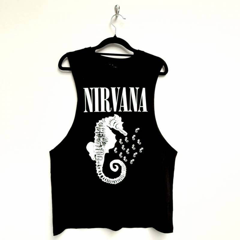 【予約商品】NIRVANA Unisex Vest バンドTシャツ: Seahorse & Logo Mono (Black)