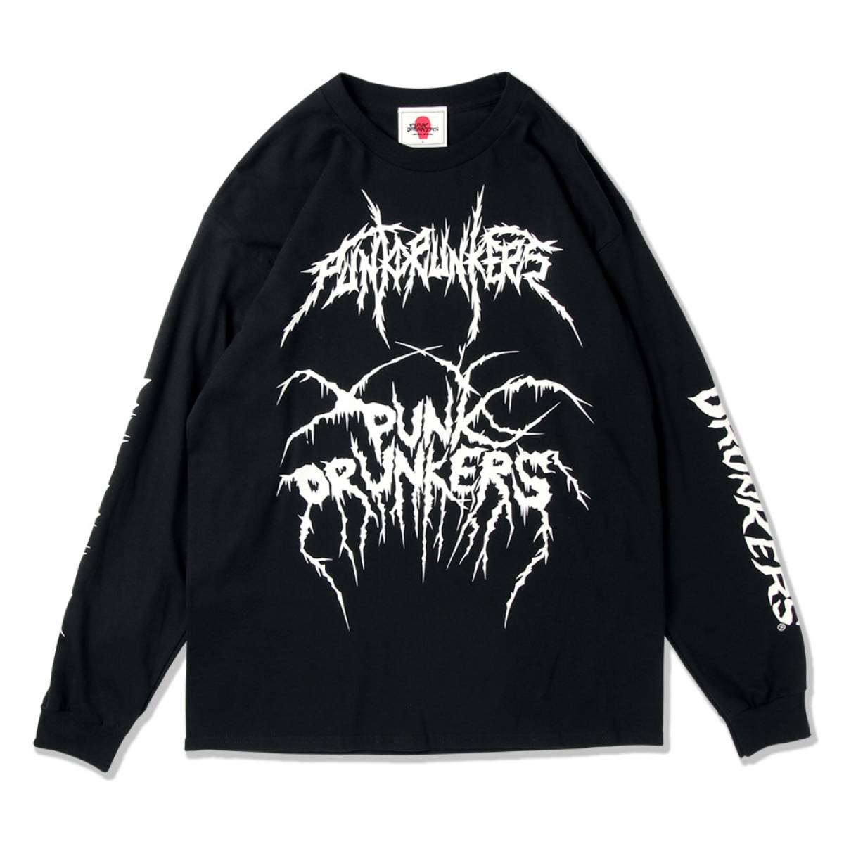 【予約商品】PUNK DRUNKERS (パンクドランカーズ) メタルロゴいっぱいロンTEE - BLACK