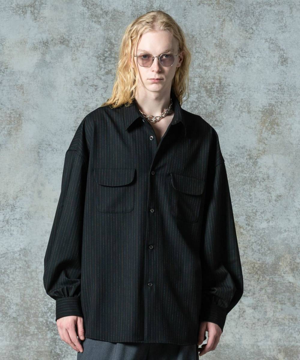 【予約商品】glamb(グラム)GB0325/SH08 : Suit Fabric Work Shirt / スーツファブリックワークシャツ - Black