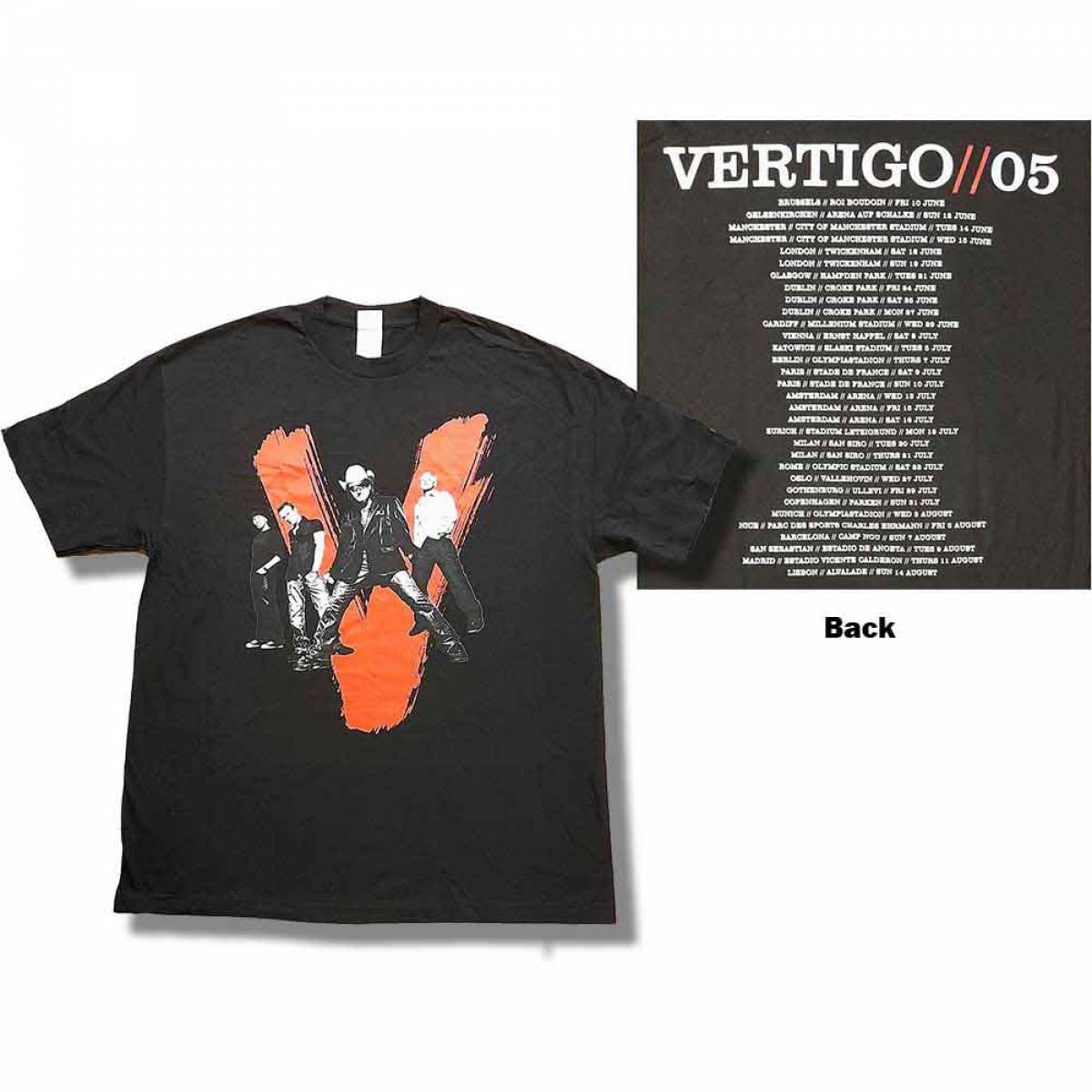 【予約商品】U2 バンドTシャツ ユニセックス: Vertigo Tour 2005 V Photo (Black) (Back Print & Ex-Tour) (X-Large) - BLACK