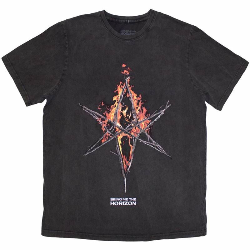 【予約商品】BRING ME THE HORIZON バンドTシャツ ユニセックス: Flame Hex & Text Logo(Wash Gray)