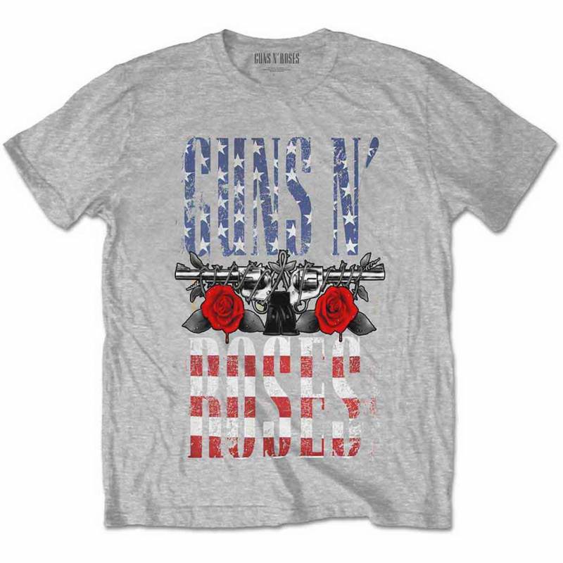 【予約商品】GUNS N' ROSES バンドTシャツ ユニセックス: US Flag in Logo (Heather Grey)
