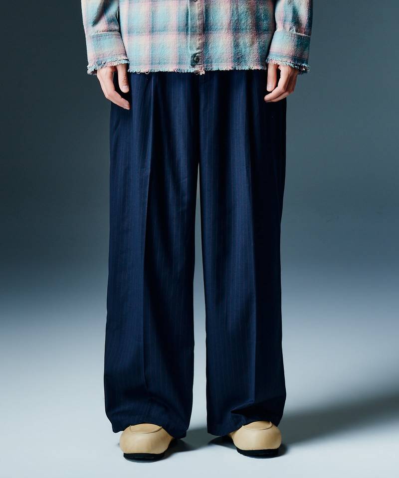 【予約商品】glamb(グラム) Stripe Grace Wide Pants / ストライプグレースワイドパンツ - Navy