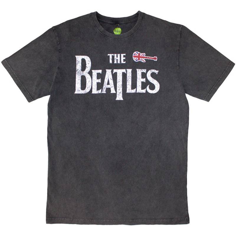 【予約商品】THE BEATLES Unisex Stone Wash バンドTシャツ: Guitar & Drop T (Charcoal Grey)