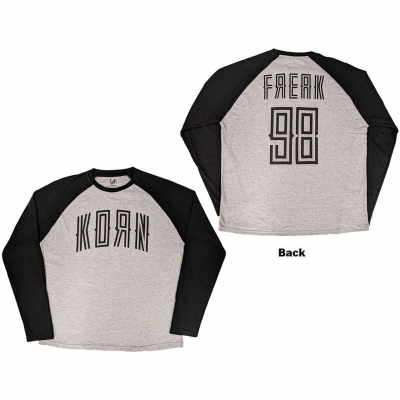 【予約商品】KORN Unisex Raglan バンドTシャツ: Freak '98 (Black & Grey) (Back Print)
