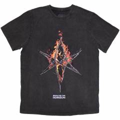 【予約商品】BRING ME THE HORIZON バンドTシャツ ユニセックス: Flame Hex & Text Logo (Grey Wash) (Wash Collection) - GREY WASH