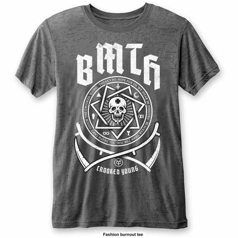 【予約商品】BRING ME THE HORIZON Unisex Burnout バンドTシャツ: Crooked Young (Charcoal Grey)