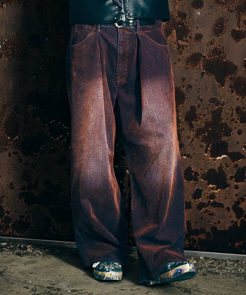 【予約商品】glamb(グラム) Gloss Flockey Denim Pants / グロスフロッキーデニムパンツ - Wine