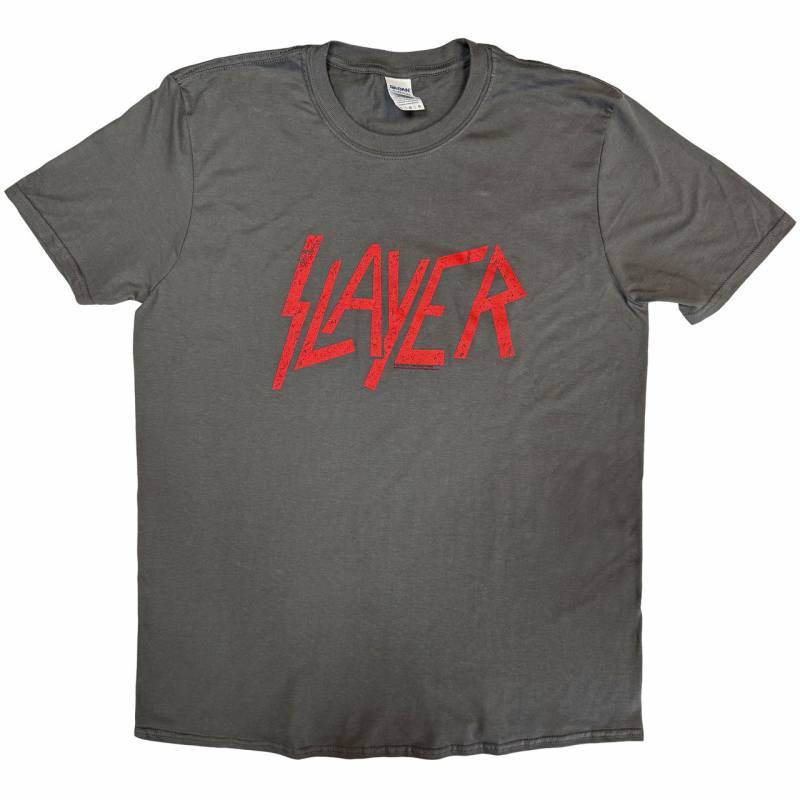 【予約商品】SLAYER バンドTシャツ ユニセックス: Distressed Logo (Charcoal Grey)