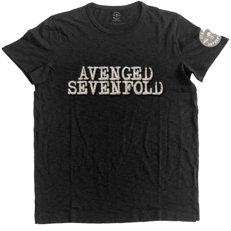 【予約商品】AVENGED SEVENFOLD バンドTシャツ ユニセックス: Logo & Death Bat Applique (Black) (Embellished)