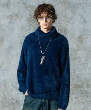 【予約商品】glamb(グラム)GB0325/KNT09 : Feather Turtle Neck Knit / フェザータートルネックニット - Navy