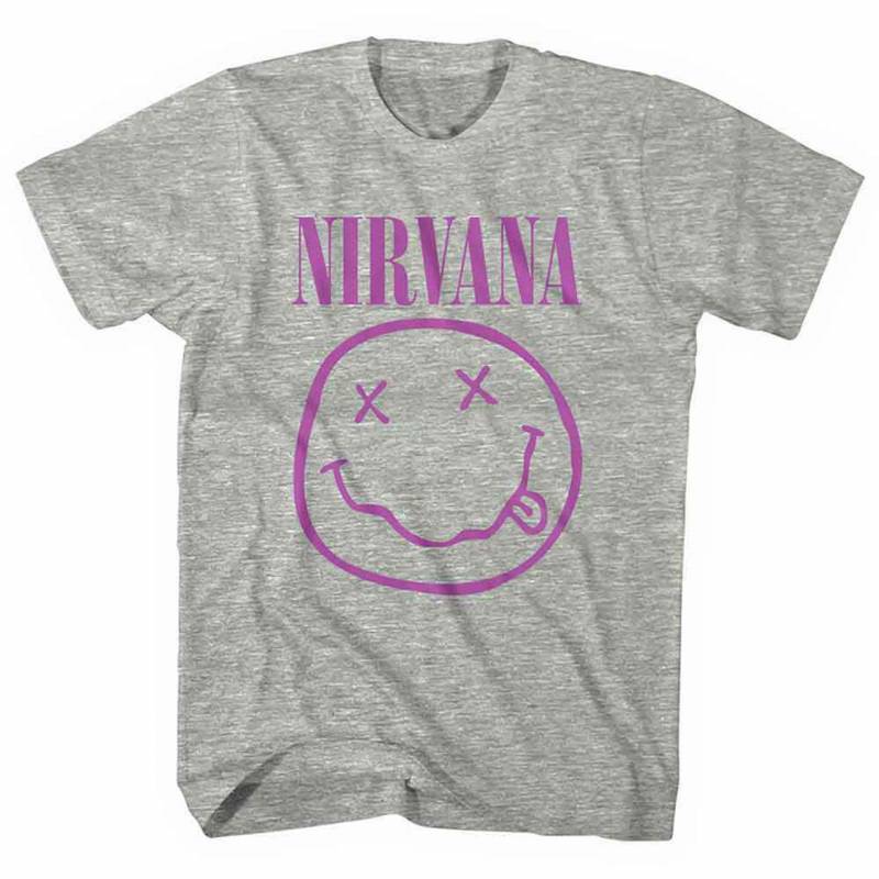 【予約商品】NIRVANA バンドTシャツ ユニセックス: Purple Happy Face (Grey)