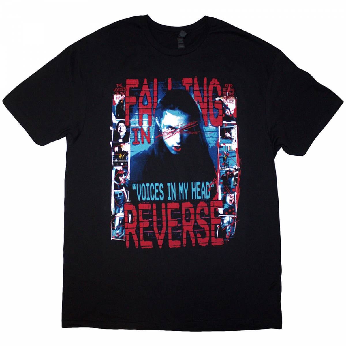 FALLING IN REVERSE バンドTシャツ ユニセックス: Voice Collage (Black) (Back Print) - BLACK