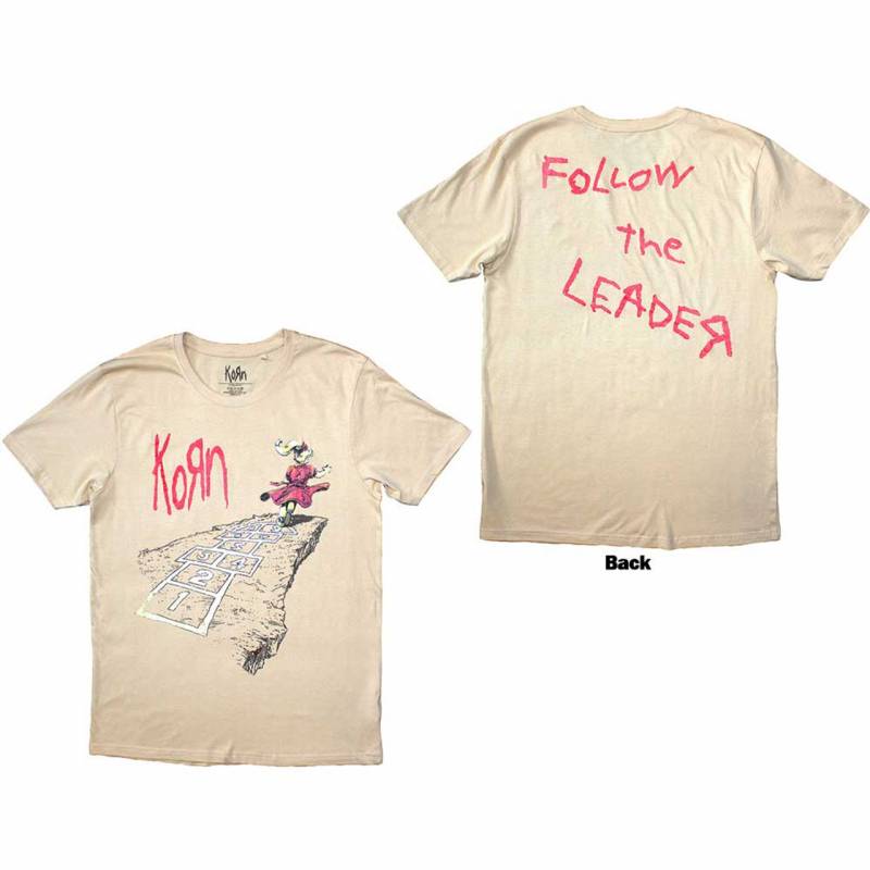 【予約商品】KORN バンドTシャツ ユニセックス: Follow The Leader Hopscotch (Sand) (Back Print)