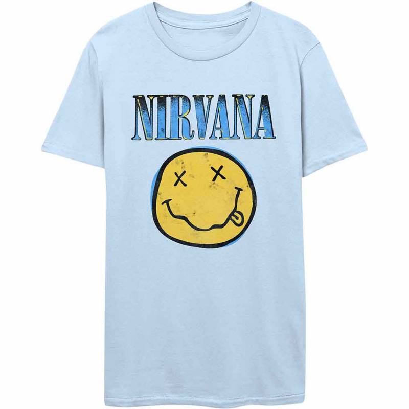 【予約商品】NIRVANA バンドTシャツ ユニセックス: Xerox Happy Face Blue (Light Blue)