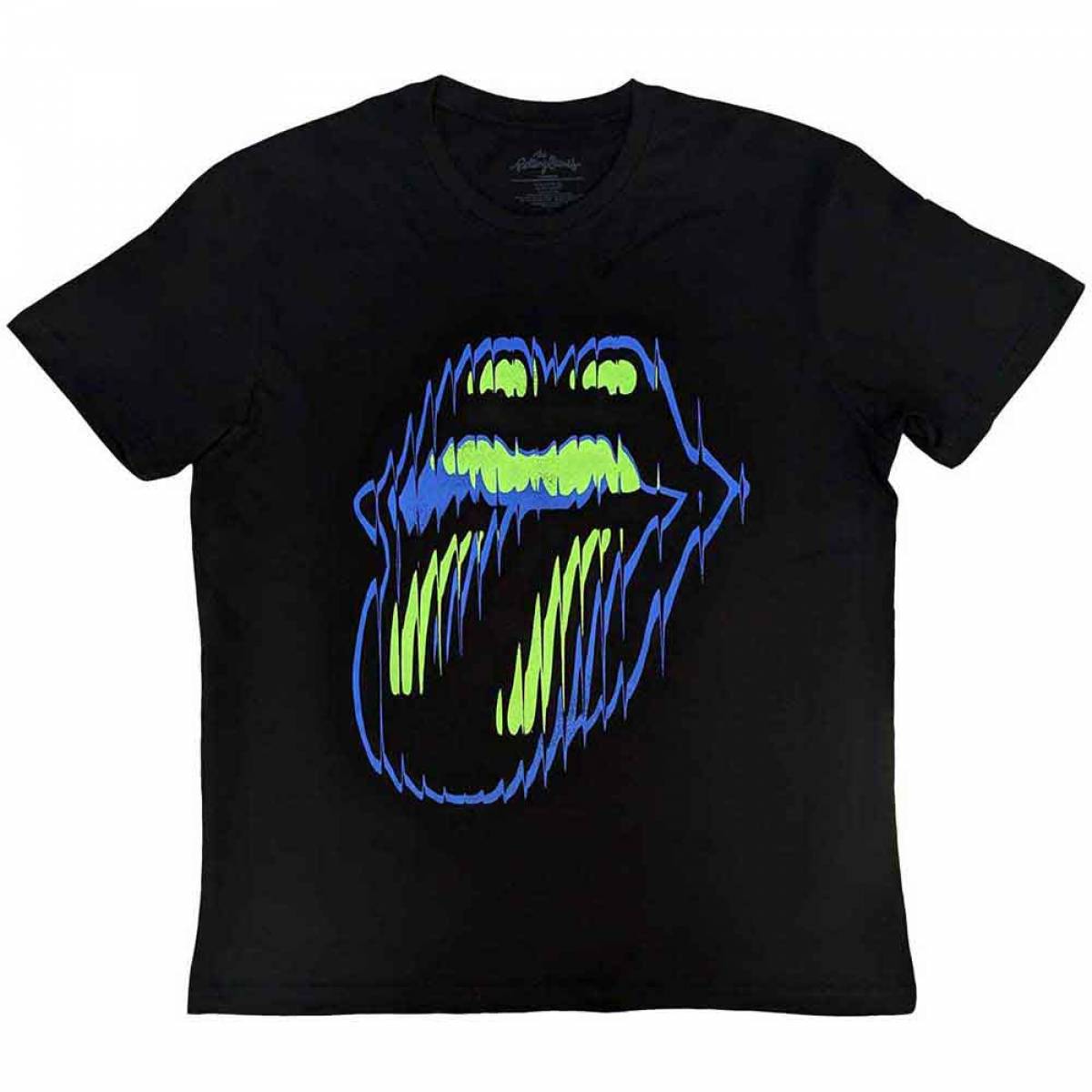 【予約商品】THE ROLLING STONES バンドTシャツ ユニセックス: Distorted Tongue (Black) (Back Print) - BLACK