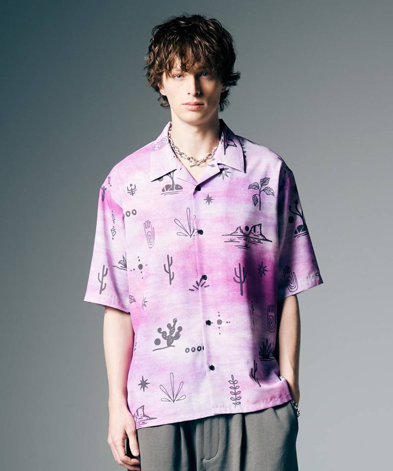 【予約商品】glamb(グラム) Abstract Hawaiian Shirt / アブストラクトハワイアンシャツ - Pink