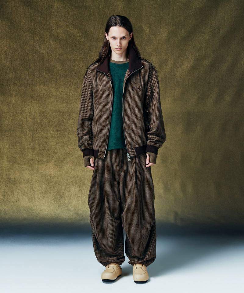 【予約商品】glamb(グラム) Damage Houndstooth Set Up / ダメージハウンドトゥースセットアップ - Brown
