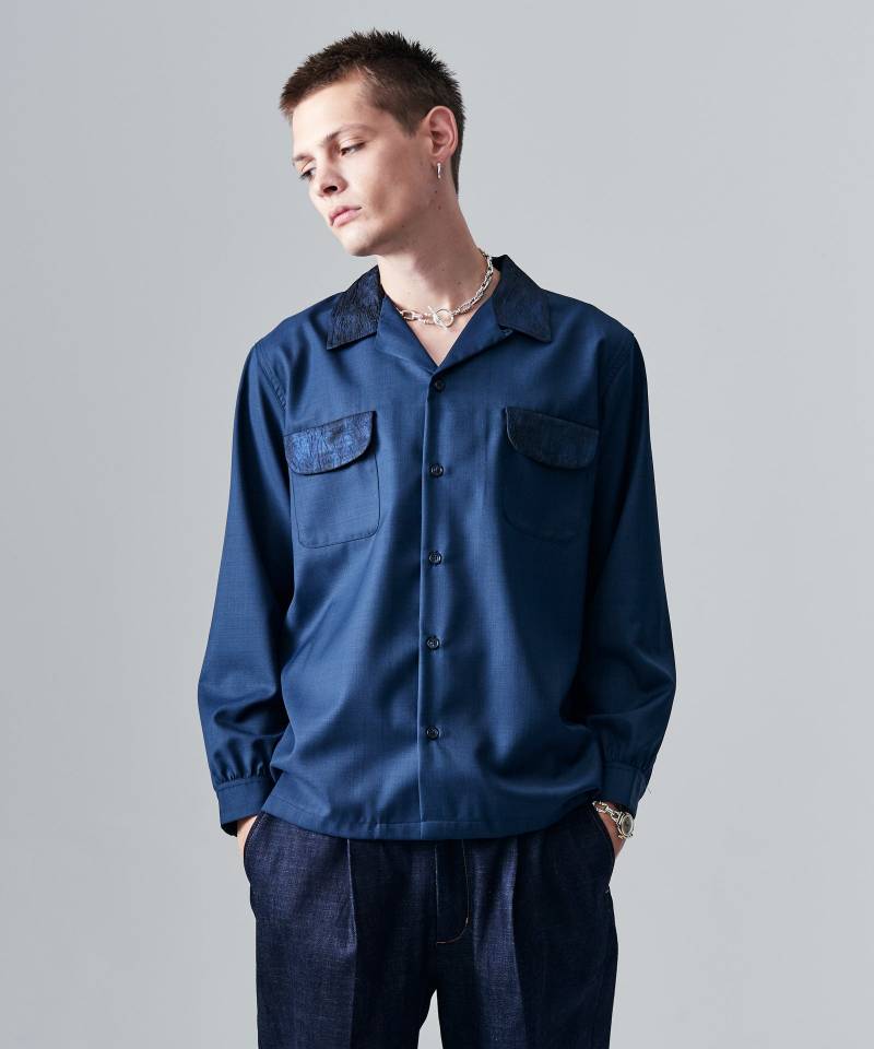 【予約商品】glamb(グラム)Blue Noise Open Collar Shirt / ブルーノイズオープンカラーシャツ - Navy