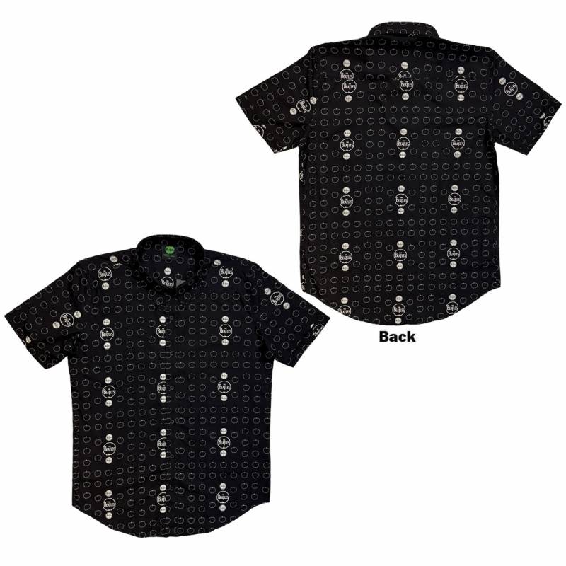 【予約商品】THE BEATLES Unisex Casual Shirt: Drum & Apples (Black) (All Over Print)