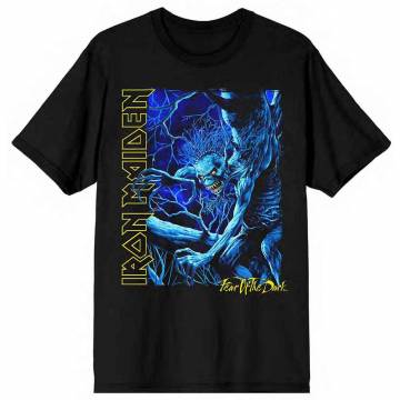 【予約商品】IRON MAIDEN バンドTシャツ ユニセックス: Fear of the Dark Blue Tone Eddie Vertical Logo - BLACK