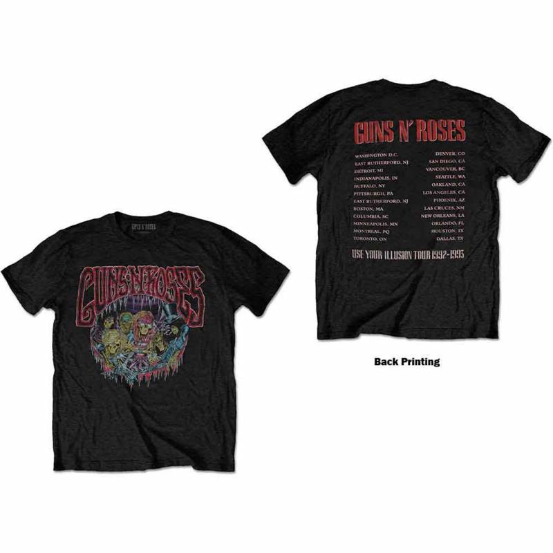 【予約商品】GUNS N' ROSES バンドTシャツ ユニセックス: Illusion Tour (Black) (Back Print)