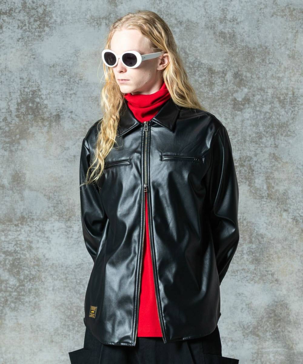 【予約商品】glamb(グラム)GB0325/SH06 : Synth Leather Shirt / シンセレザーシャツ - Black