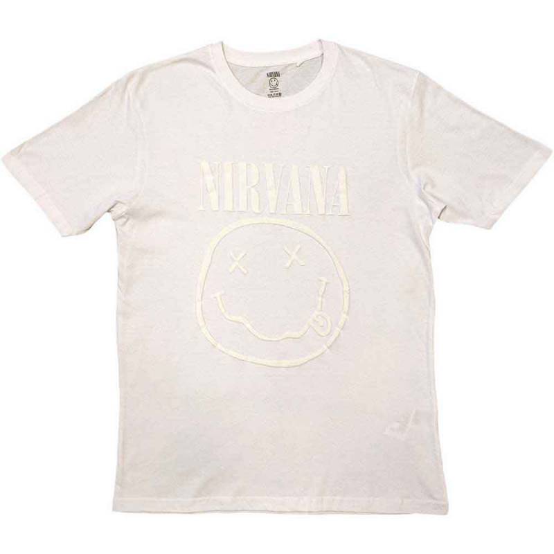 【予約商品】NIRVANA バンドTシャツ ユニセックス: White Happy Face (White) (Hi-Build)