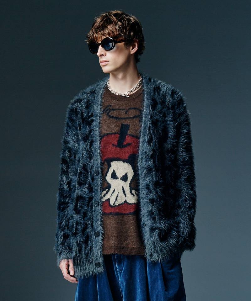 【予約商品】glamb(グラム) Shaggy Leopard Cardigan / シャギーレオパードカーディガン - Gray