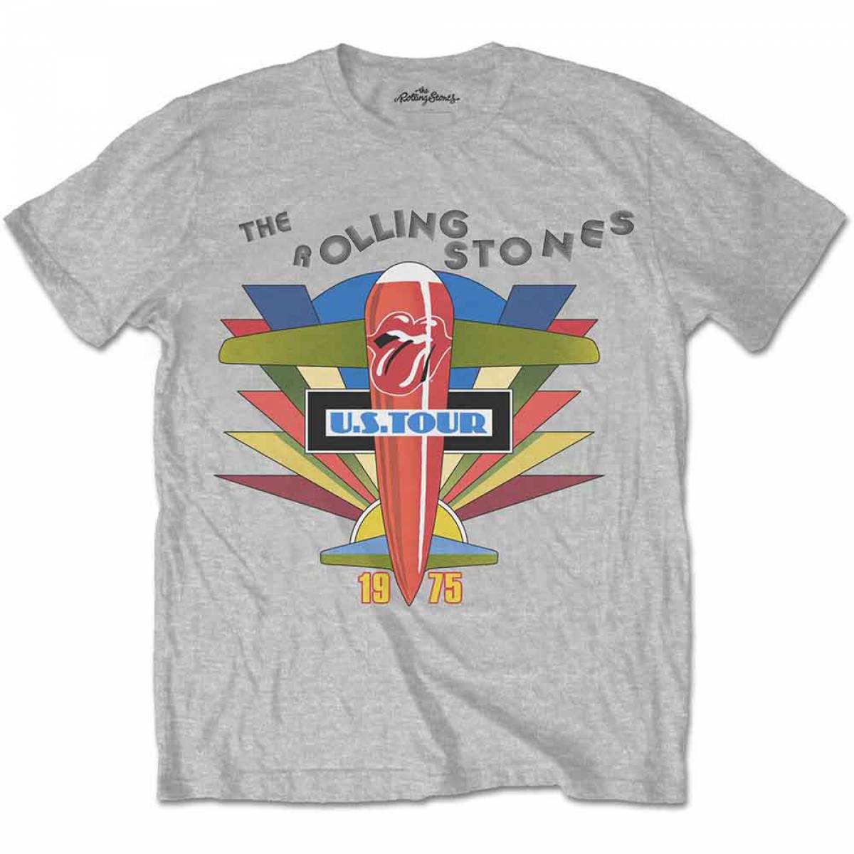【予約商品】THE ROLLING STONES バンドTシャツ ユニセックス: Retro US Tour 1975 (Grey) - GREY