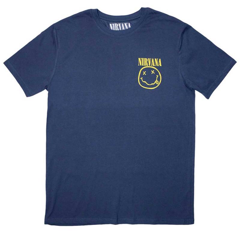 【予約商品】NIRVANA バンドTシャツ ユニセックス: Mini Happy Face (Denim Blue)