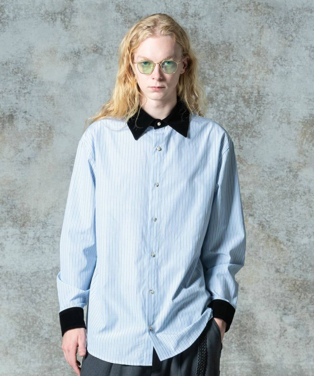 【予約商品】glamb(グラム)GB0325/SH03 : Noble Velvet Collar Shirt / ノーブルヴェルヴェットカラーシャツ - Blue
