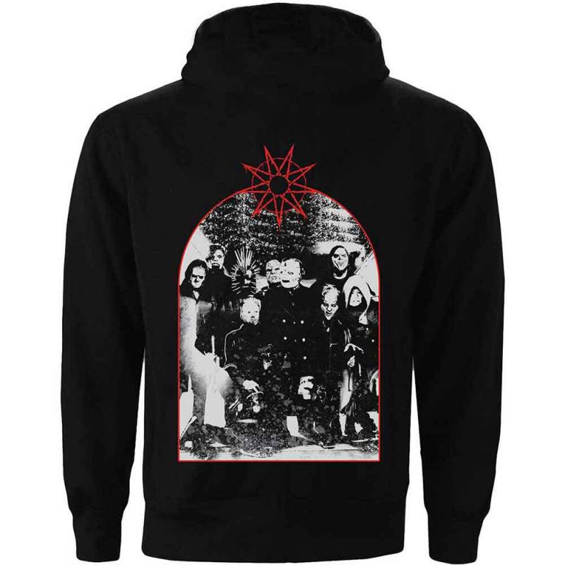 【予約商品】SLIPKNOT Unisex Pullover Hoodie: Arched Group Photo (Black) (Back Print) - BLACK
