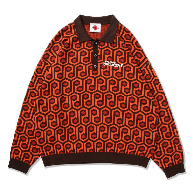 【予約商品】PUNK DRUNKERS (パンク・ドランカーズ) Pdニットポロシャツ - ORANGE