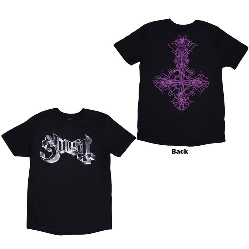 【予約商品】GHOST バンドTシャツ ユニセックス: Metal Logo & Purple Grucifix (Black) (Back Print)