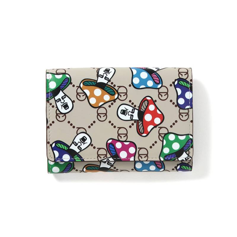 【予約商品】PUNK DRUNKERS (パンク・ドランカーズ) きのこ総柄名刺入れ - LT.BEIGE