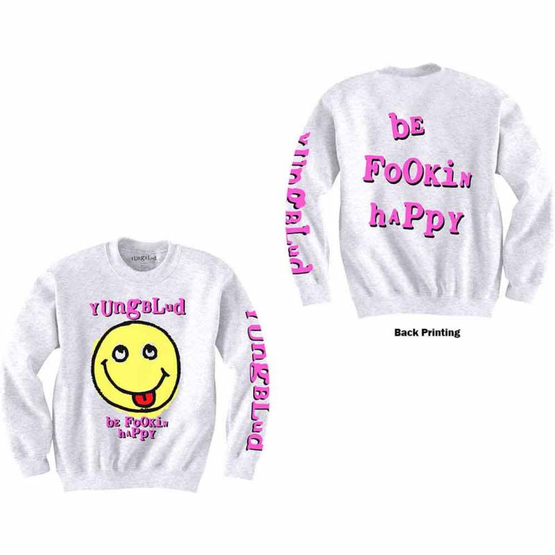 【予約商品】YUNGBLUD Unisex Sweatshirt: Raver Smile (White) (Back & Sleeve Print)